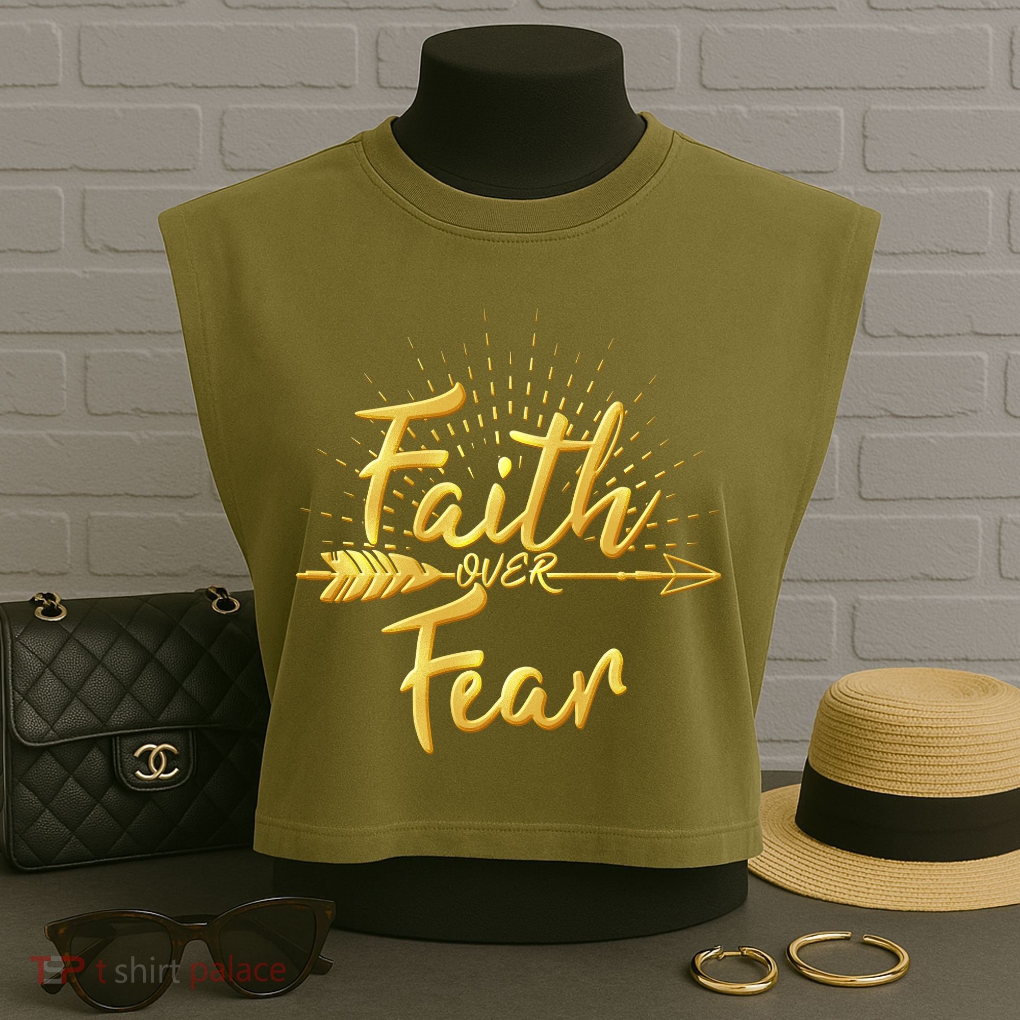 Faith Over Fear Gold Limited Edition Garment-Dyed Women's Muscle Tee