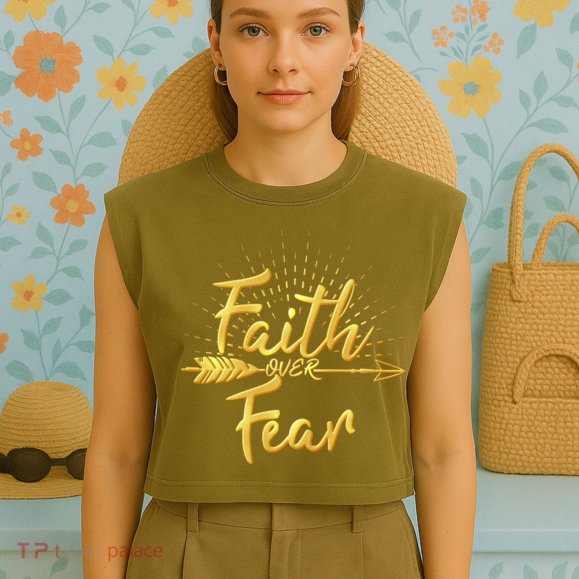 Faith Over Fear Gold Limited Edition Garment-Dyed Women's Muscle Tee