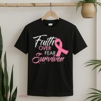 Faith Over Fear Survivor Breast Cancer Awareness T-Shirt thumb 2