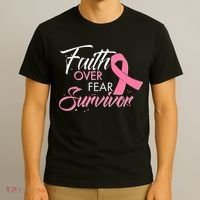 Faith Over Fear Survivor Breast Cancer Awareness T-Shirt thumb 3