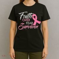 Faith Over Fear Survivor Breast Cancer Awareness T-Shirt thumb 4