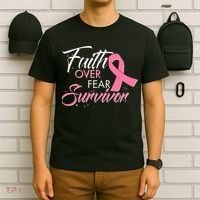 Faith Over Fear Survivor Breast Cancer Awareness T-Shirt thumb 6