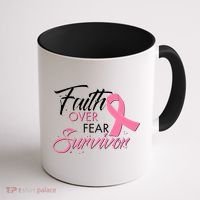 Faith Over Fear Survivor Breast Cancer Awareness Coffee Mug thumb 1