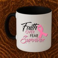 Faith Over Fear Survivor Breast Cancer Awareness Coffee Mug thumb 2