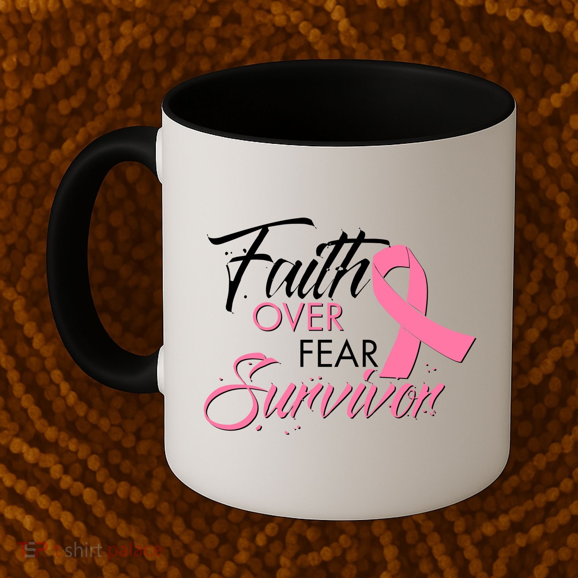 Faith Over Fear Survivor Breast Cancer Awareness Coffee Mug