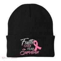 Faith Over Fear Survivor Breast Cancer Awareness Beanie thumb 0