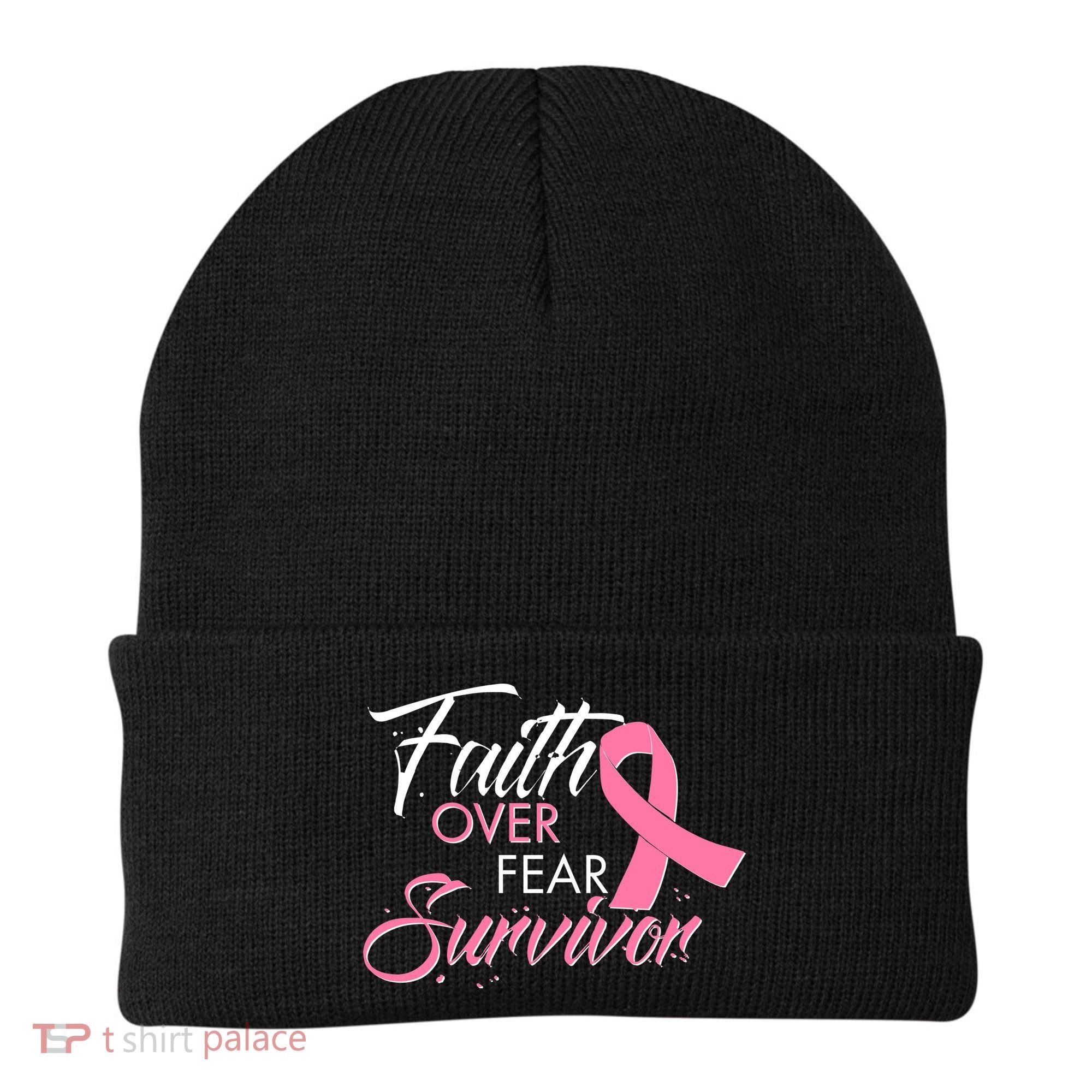 Faith Over Fear Survivor Breast Cancer Awareness Beanie