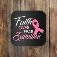 Faith Over Fear Survivor Breast Cancer Awareness Coaster thumb 0