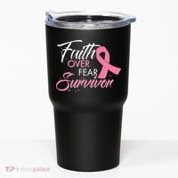 Faith Over Fear Survivor Breast Cancer Awareness Tumbler thumb 0