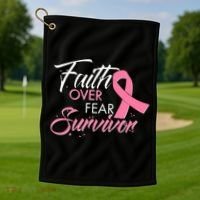 Faith Over Fear Survivor Breast Cancer Awareness Golf Towel thumb 1