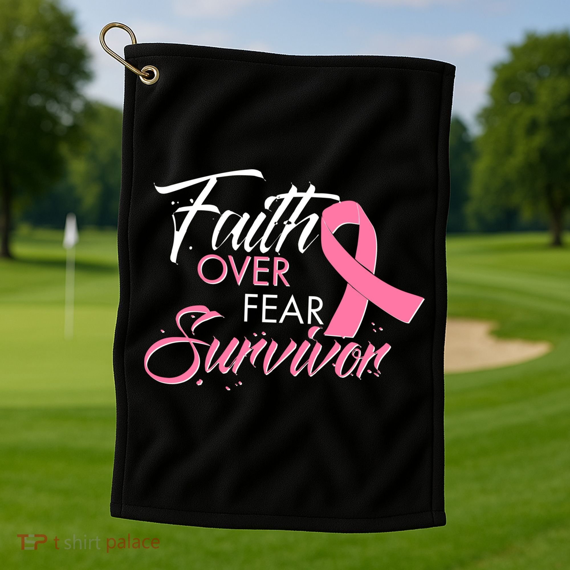 Faith Over Fear Survivor Breast Cancer Awareness Golf Towel