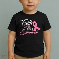Faith Over Fear Survivor Breast Cancer Awareness Toddler T-Shirt thumb 2