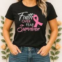 Faith Over Fear Survivor Breast Cancer Awareness Women's T-Shirt thumb 2