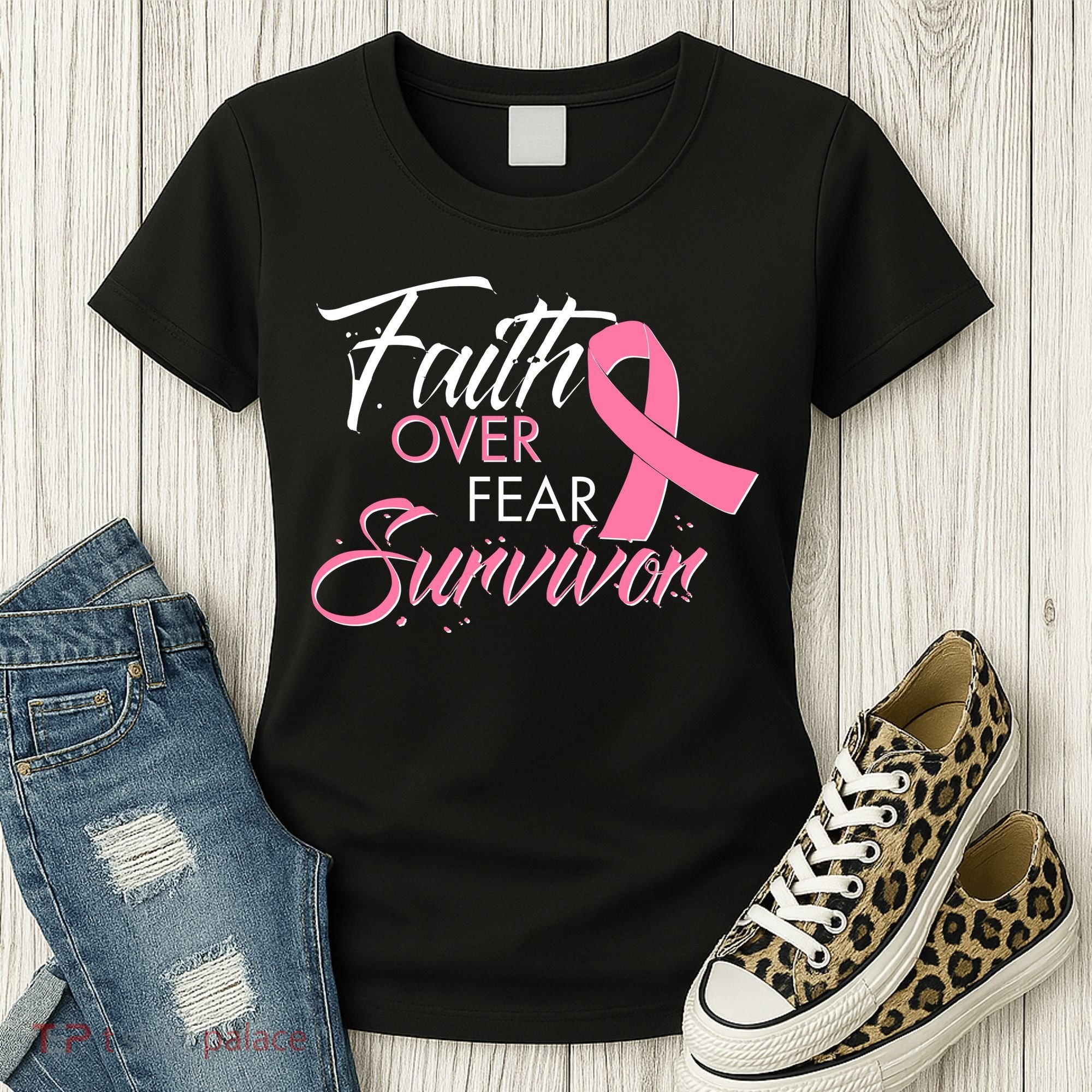 Faith Over Fear Survivor Breast Cancer Awareness Women's T-Shirt