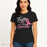 Faith Over Fear Survivor Breast Cancer Awareness Women's T-Shirt thumb 4