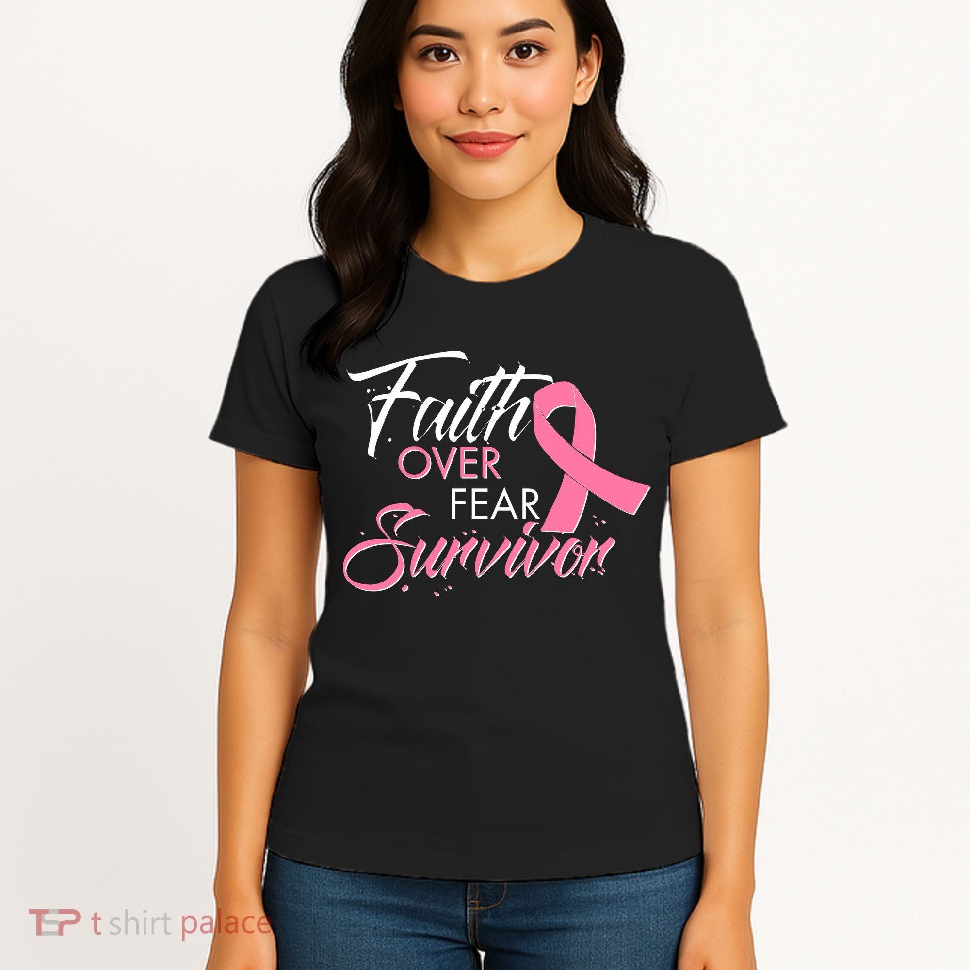 Faith Over Fear Survivor Breast Cancer Awareness Women's T-Shirt