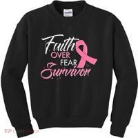 Faith Over Fear Survivor Breast Cancer Awareness Kids Sweatshirt thumb 0