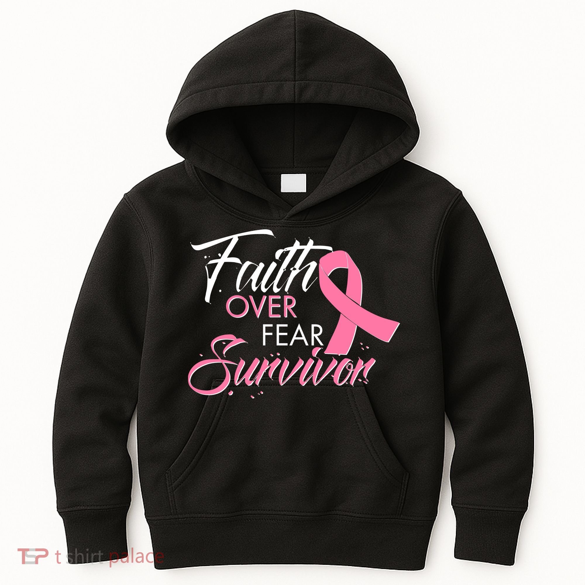 Faith Over Fear Survivor Breast Cancer Awareness Kids Hoodie