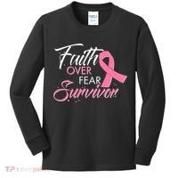 Faith Over Fear Survivor Breast Cancer Awareness Kids Long Sleeve Shirt thumb 0
