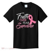 Faith Over Fear Survivor Breast Cancer Awareness Kids T-Shirt thumb 0