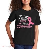 Faith Over Fear Survivor Breast Cancer Awareness Kids T-Shirt thumb 2