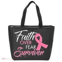 Faith Over Fear Survivor Breast Cancer Awareness Tote Bag thumb 0
