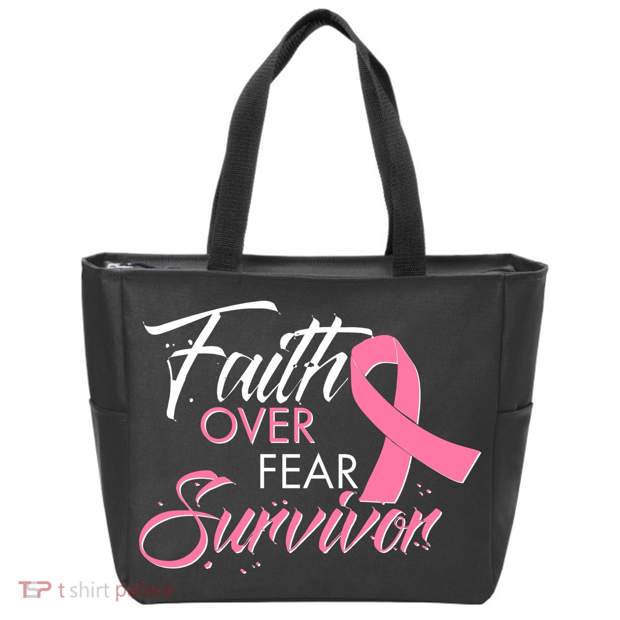 Faith Over Fear Survivor Breast Cancer Awareness Tote Bag