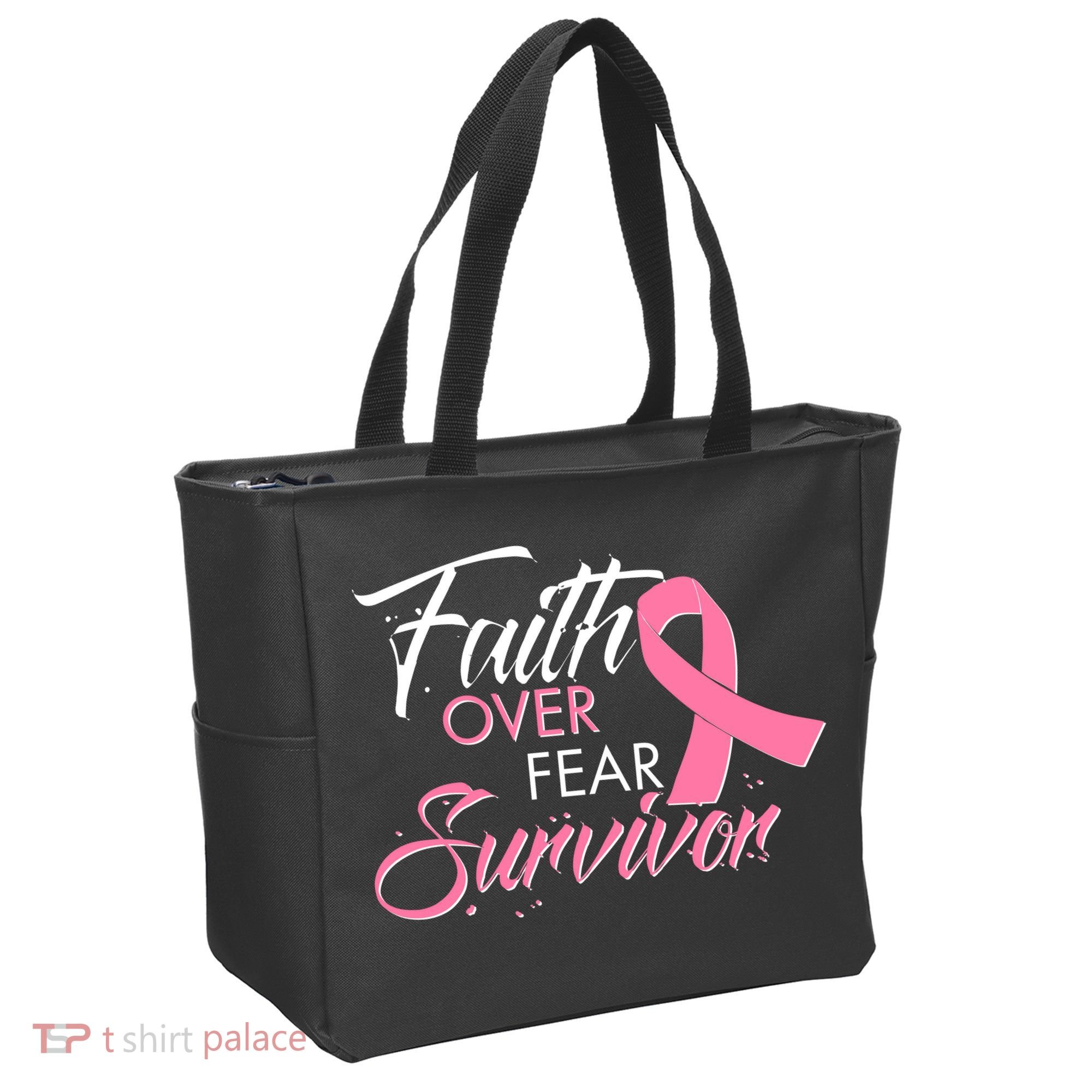 Faith Over Fear Survivor Breast Cancer Awareness Tote Bag