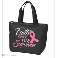 Faith Over Fear Survivor Breast Cancer Awareness Tote Bag thumb 3