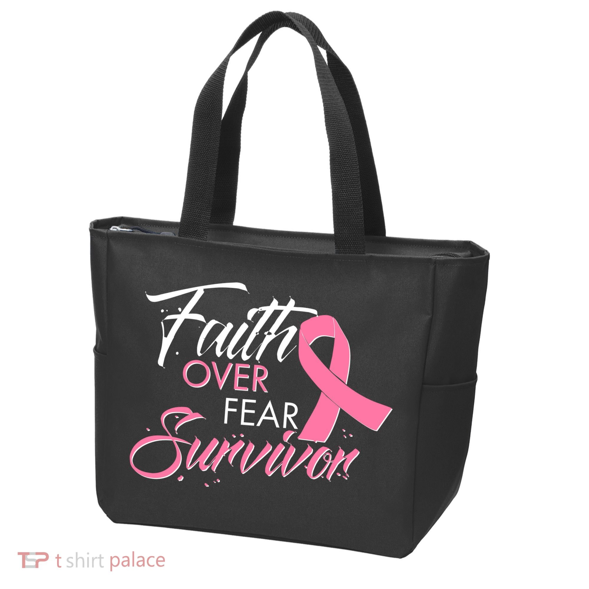 Faith Over Fear Survivor Breast Cancer Awareness Tote Bag