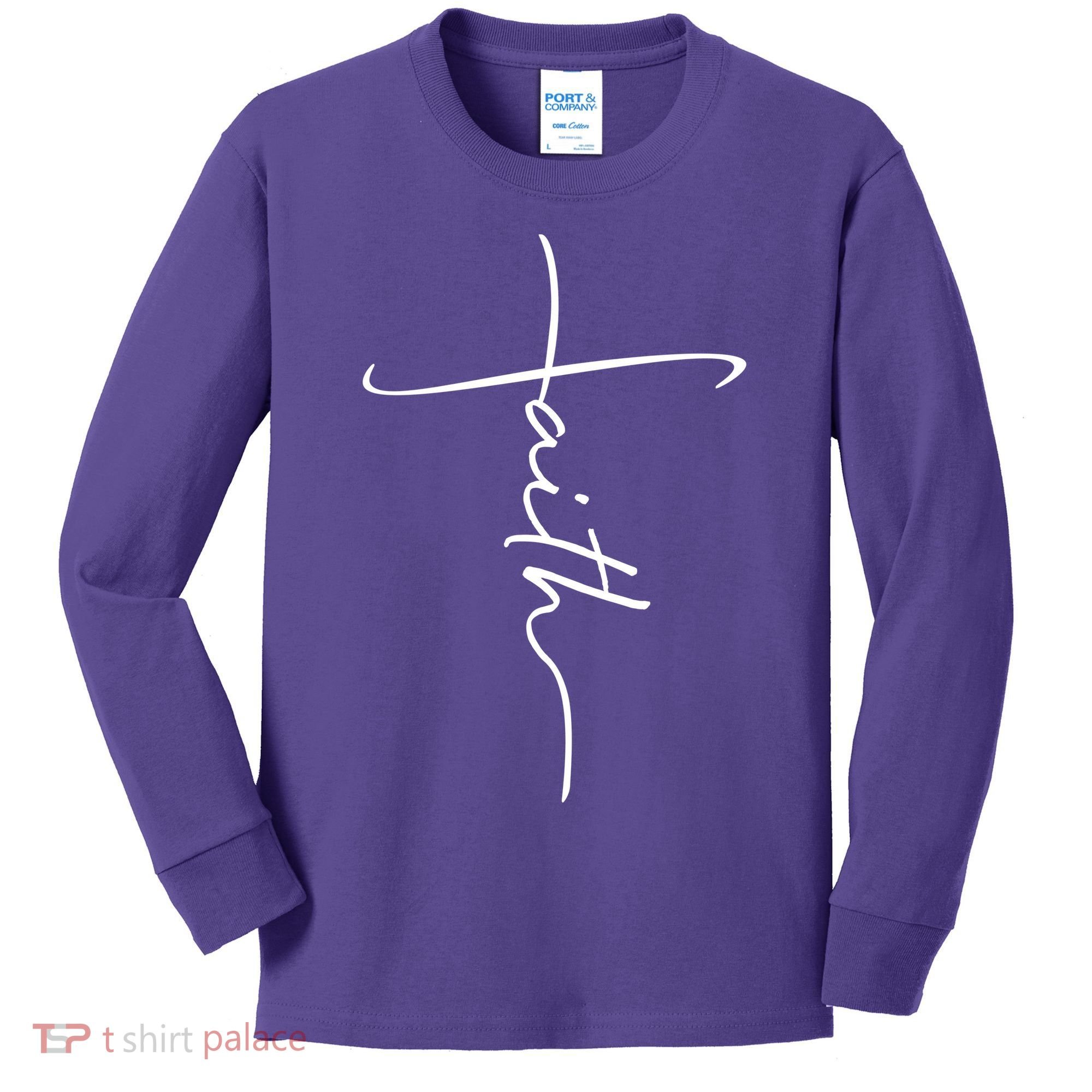 Faith Simple Script Logo Kids Long Sleeve Shirt