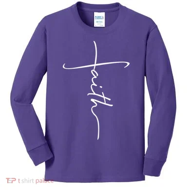 Faith Simple Script Logo Kids Long Sleeve Shirt