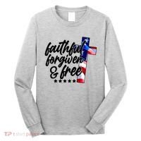 Faithful Forgiven and Free USA American Flag Cross Long Sleeve Shirt thumb 0