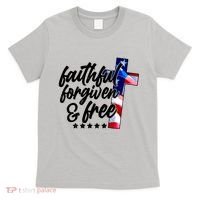Faithful Forgiven and Free USA American Flag Cross T-Shirt thumb 0