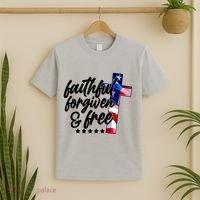 Faithful Forgiven and Free USA American Flag Cross T-Shirt thumb 2