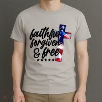 Faithful Forgiven and Free USA American Flag Cross T-Shirt thumb 3