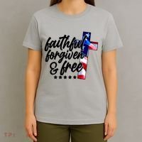 Faithful Forgiven and Free USA American Flag Cross T-Shirt thumb 4