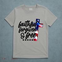 Faithful Forgiven and Free USA American Flag Cross T-Shirt thumb 5