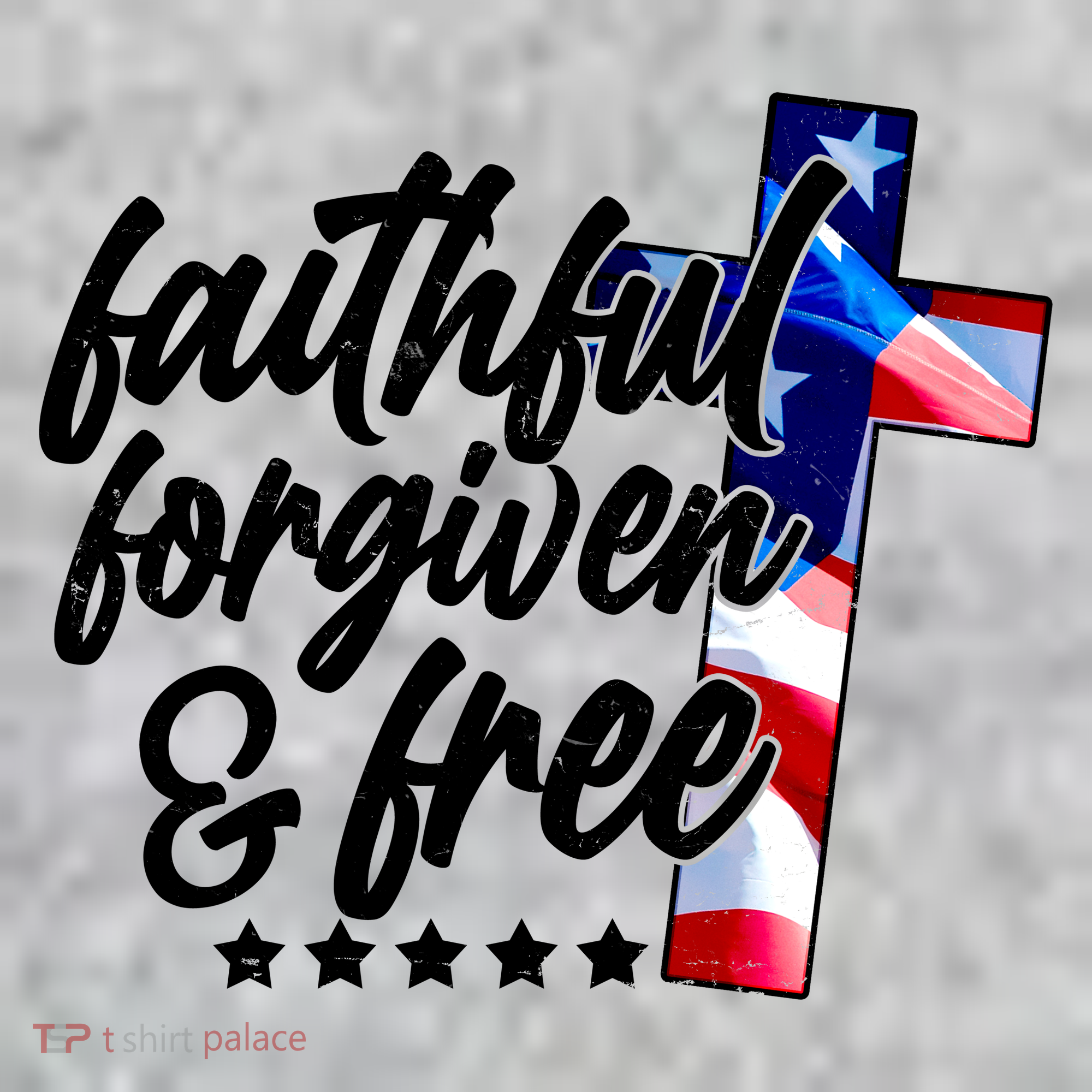 Faithful Forgiven and Free USA American Flag Cross T-Shirt