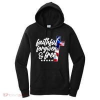 Faithful Forgiven and Free USA American Flag Cross Women's Hoodie thumb 0