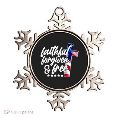 Faithful Forgiven and Free USA American Flag Cross Ornament