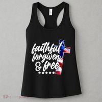 Faithful Forgiven and Free USA American Flag Cross Women's Tank Top thumb 3