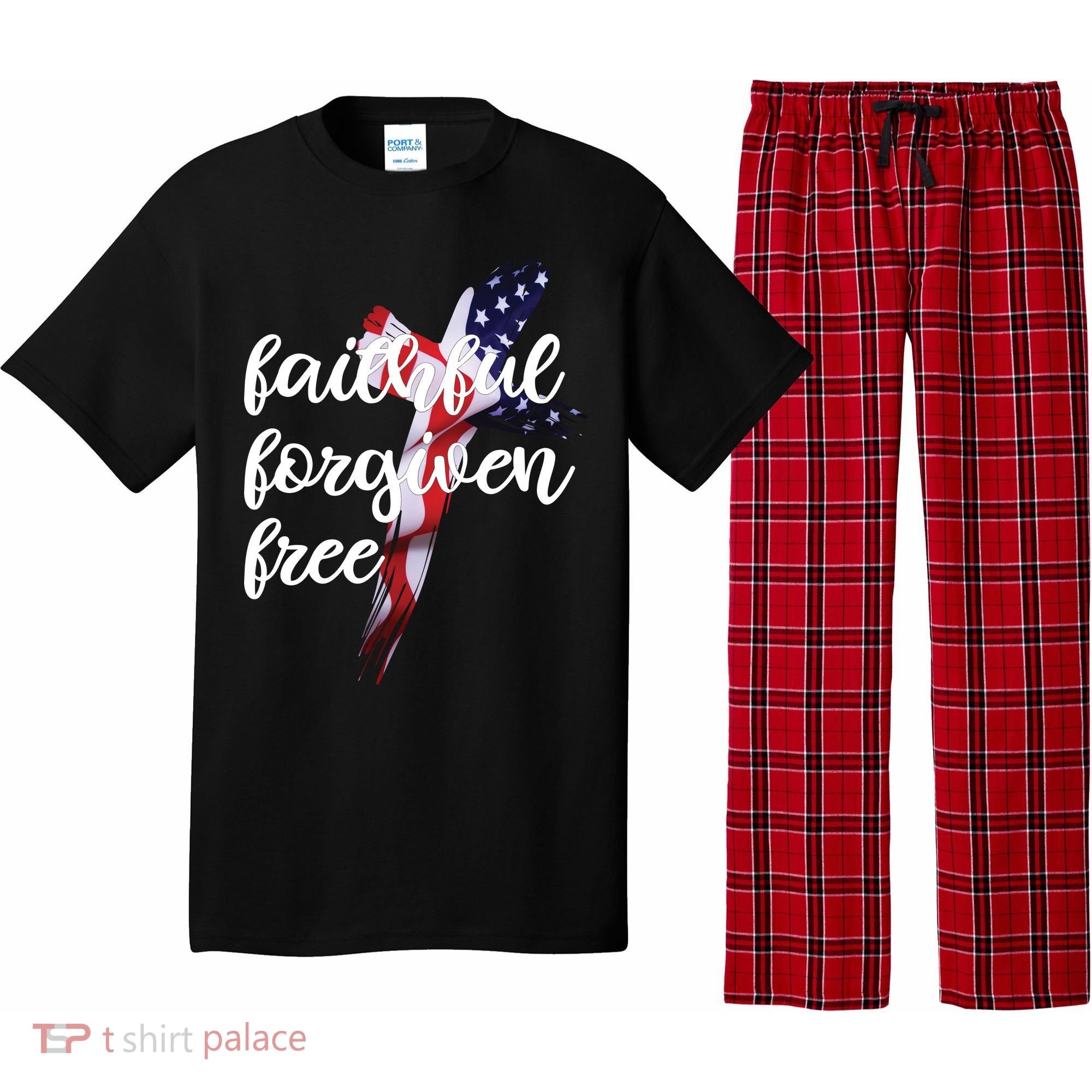Faithful Forgiving Free American Cross  Pajama Set