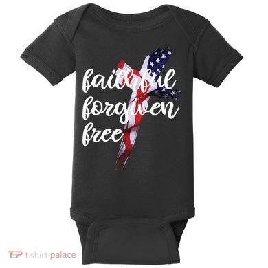 Faithful Forgiving Free American Cross  Baby Bodysuit