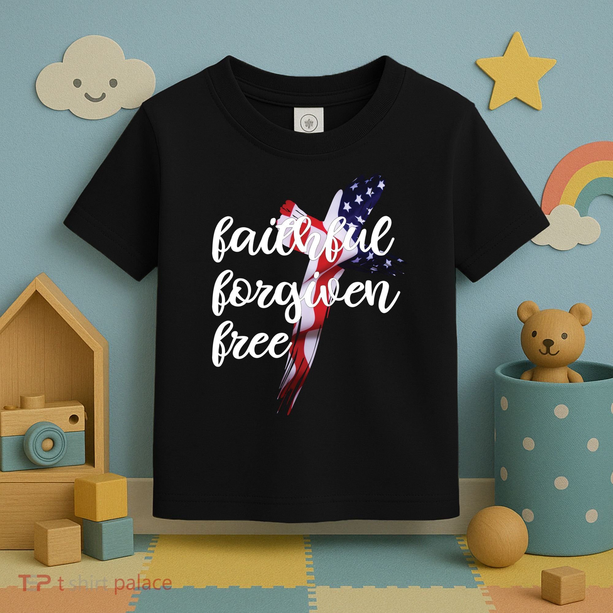 Faithful Forgiving Free American Cross  Toddler T-Shirt