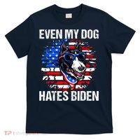 Funny Anti Joe Biden Even My Dog Hates Biden USA Flag Pibble T-Shirt thumb 0