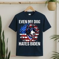 Funny Anti Joe Biden Even My Dog Hates Biden USA Flag Pibble T-Shirt thumb 2