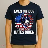 Funny Anti Joe Biden Even My Dog Hates Biden USA Flag Pibble T-Shirt thumb 3