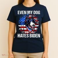 Funny Anti Joe Biden Even My Dog Hates Biden USA Flag Pibble T-Shirt thumb 4