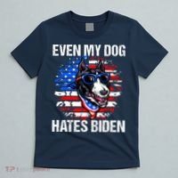 Funny Anti Joe Biden Even My Dog Hates Biden USA Flag Pibble T-Shirt thumb 5
